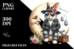 Goofy Bunny on Half Moon with Sunglasses PNG Product Image 2
