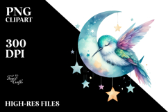 Vibrant Hummingbird Sleeping on Moon Clipart Product Image 2