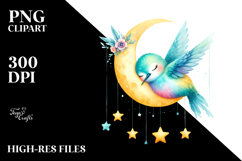 Vibrant Hummingbird Sleeping on Moon Clipart Product Image 2