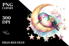 Vibrant Hummingbird Sleeping on Moon Clipart Product Image 2