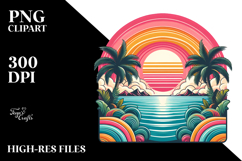 Retro Tropical Rainbow Sunset PNG Product Image 2