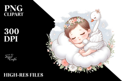 Cute Baby Swan Sleeping on Cloud Clipart Product Image 2