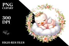 Cute Baby Swan Sleeping on Cloud Clipart Product Image 2