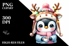 Expressive Baby Watercolor Penguin, Winter Outfit PNG Product Image 3