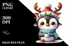 Expressive Baby Watercolor Penguin, Winter Outfit PNG Product Image 3