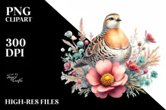 Vibrant Sandgrouse Above Flower | Sublimation Clipart Product Image 1
