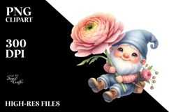 Cute Floating Gnome with Ranunculus PNG Product Image 2