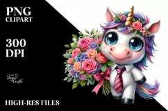 Funny Baby Unicorn with Tie and Flower Bouquet Product Image 1