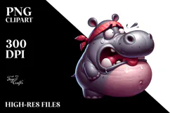 Digital Painting Hippo with Bandana PNG Product Image 2