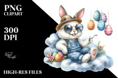 Bunny in Farm Jeans Sitting on Cloud PNG Product Image 2