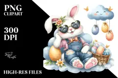 Watercolor Happy Bunny in Farm Jeans PNG Product Image 2