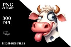 Playful Watercolor Cow with Goofy Expression, High-Res PNG Product Image 2
