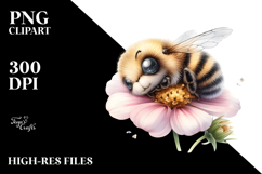 Digital Baby Bee Sleeping on Flower, Transparent PNG Product Image 2