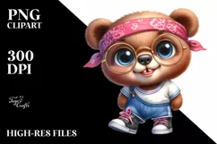 Watercolor Baby Bear Bandana Clipart Product Image 1