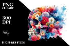 Grungy Skull with Spring Flowers PNG Product Image 2