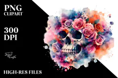 Grungy Skull with Spring Flowers PNG Product Image 2