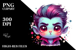 Funny Adorable Vampire with Watercolor Effect, PNG Product Image 2