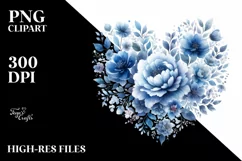 Blue Floral Heart Watercolor PNG Product Image 2