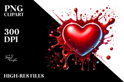 Red Glossy Heart on Splashy Background PNG Product Image 2