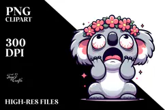 Goofy Cartoon Koala with Flower Crown, PNG Product Image 2