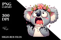 Goofy Cartoon Koala with Flower Crown, PNG Product Image 2