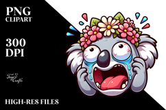 Goofy Cartoon Koala with Flower Crown, PNG Product Image 2