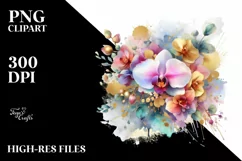 Colorful Bouquet with Orchid Splash | Sublimation Clipart Product Image 1