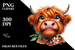 Watercolor Highland Cow Portrait Clipart Product Image 1