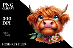 Watercolor Highland Cow Portrait Clipart Product Image 2