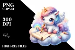 Baby Unicorn Writing on Cloud | Sublimation | Clipart Product Image 3