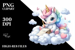 Baby Unicorn Writing on Cloud | Sublimation | Clipart Product Image 3