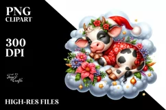 Baby Cow Sleeping on Cloud Christmas Clipart Product Image 1