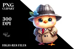 Smiling Baby Chicken in Detective Trench Coat, Transparent Product Image 2