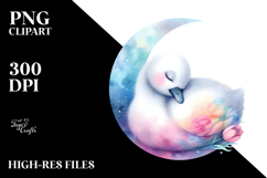 Vibrant Swan Sleeping on Moon Clipart Product Image 2