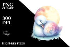 Vibrant Swan Sleeping on Moon Clipart Product Image 2