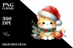 Cute Cat with Santa Hat, Summer PNG Product Image 3