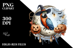 Watercolor Macaw Dressed for Halloween Sitting on Half Moon Product Image 2