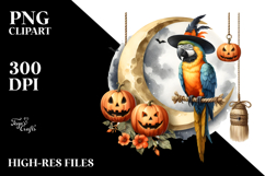 Watercolor Macaw Dressed for Halloween Sitting on Half Moon Product Image 2