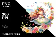 Fairy Tumbling with Flower Petals Clipart Product Image 1