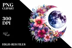 Vibrant Moon with Flowers PNG Product Image 3