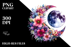 Vibrant Moon with Flowers PNG Product Image 2