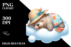 Baby Walrus Sleeping on Cloud Clipart Product Image 2