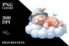 Baby Walrus Sleeping on Cloud Clipart Product Image 2