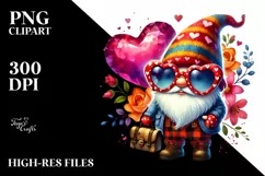 Valentines Gnome with Heart Sunglasses in Watercolor PNG Product Image 2