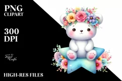 Pastel Color Bear with Flower Crown PNG Product Image 3