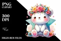 Cute Baby Bear Sitting with Flower Crown PNG Product Image 3