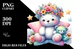 Pastel Color Bear with Flower Crown PNG Product Image 1