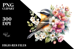 Bird Watercolor Painting with Spring Flowers Product Image 2