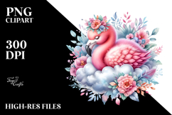 Vibrant Flamingo Sleeping on Cloud Clipart Product Image 2