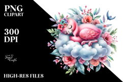 Vibrant Flamingo Sleeping on Cloud Clipart Product Image 2